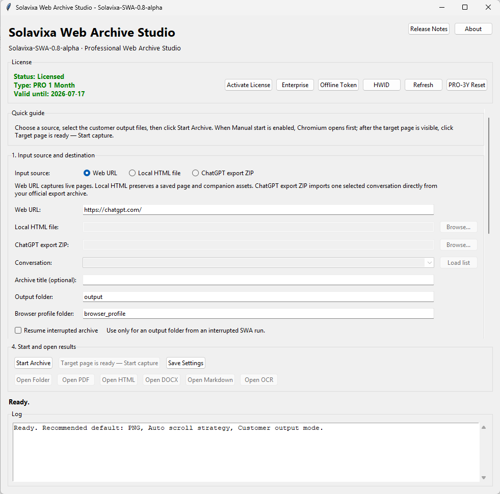 Windows desktop software for web archiving media processing and audio recording